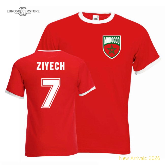 Hakim Ziyech Morocco Ringer Tee (red)-Football Jersey Hub