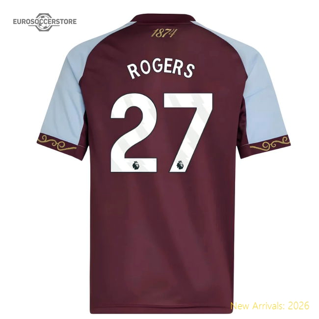 2025-2026 Aston Villa Home Shirt (Kids) (Rogers 27)-Football Jersey Hub