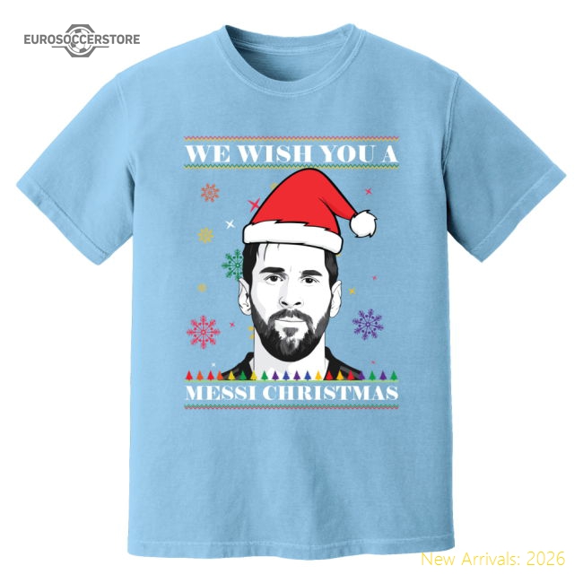 Lionel Messi Christmas T-Shirt (Sky)-Football Jersey Hub