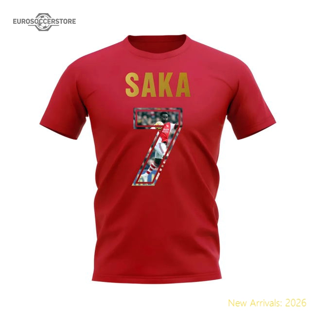 Bukayo Saka Name And Number Arsenal T-Shirt (Red)-Football Jersey Hub