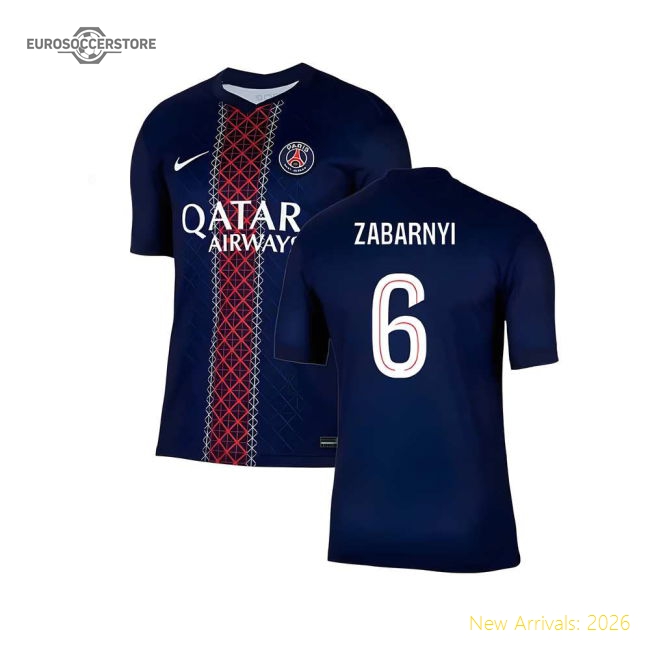 2025-2026 PSG Paris Saint Germain Home Shirt (Zabarnyi 6)-Football Jersey Hub