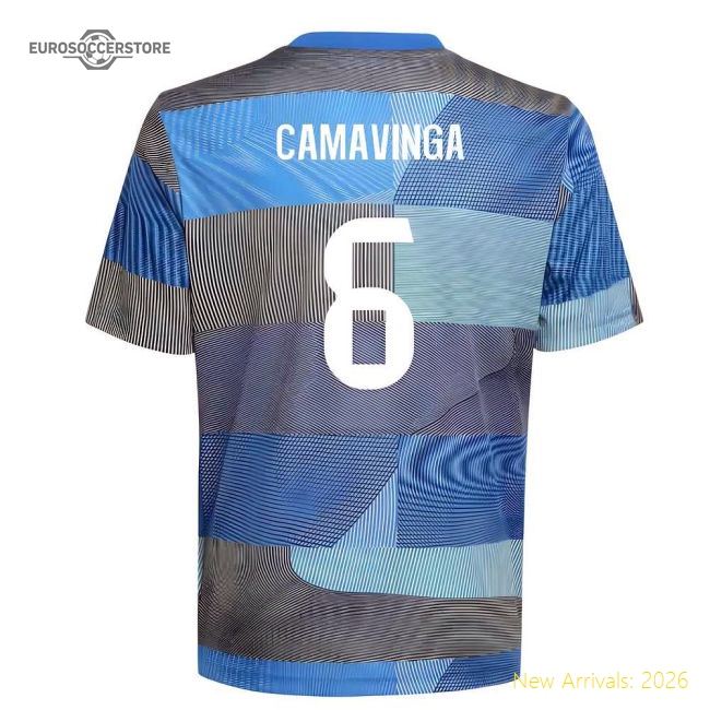 2025-2026 Real Madrid Pre-Match Shirt (Blue) - Kids (Camavinga 6)-Football Jersey Hub