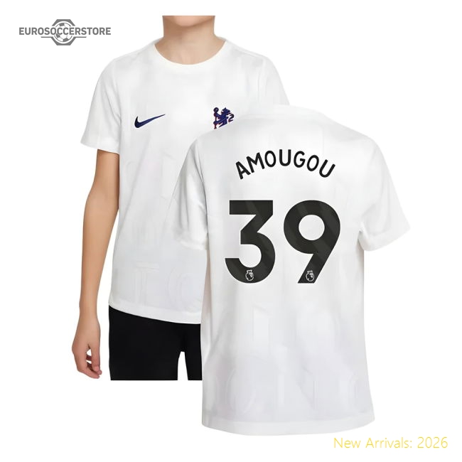 2025-2026 Chelsea Pre-Match Shirt (White) - Kids (Amougou 39)-Football Jersey Hub