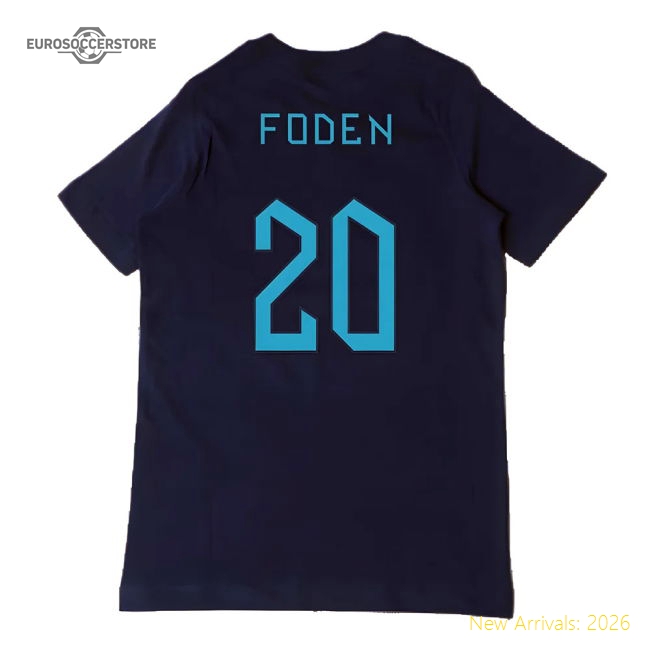 2022-2023 England Three Lions Tee (Navy) - Kids (Foden 20)-Football Jersey Hub