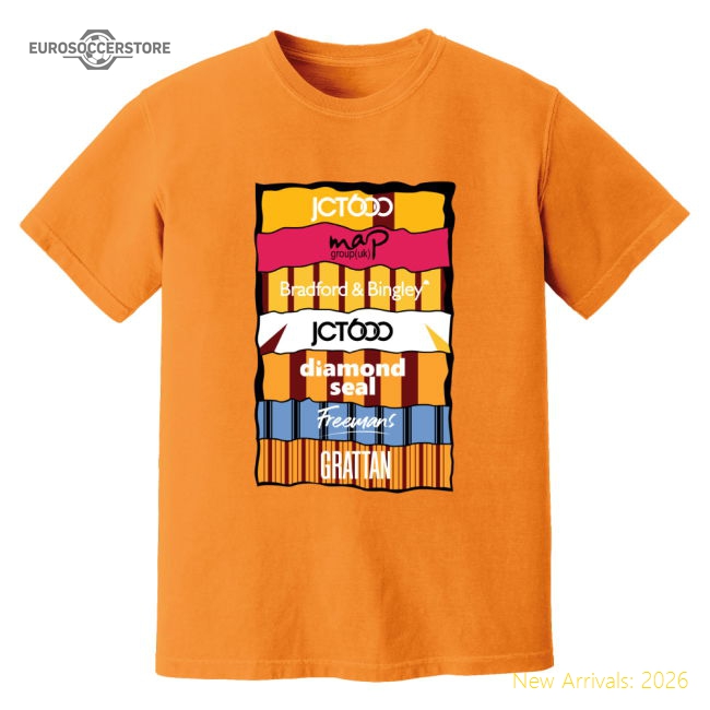 Bradford Sponsor History T-Shirt (Orange)-Football Jersey Hub