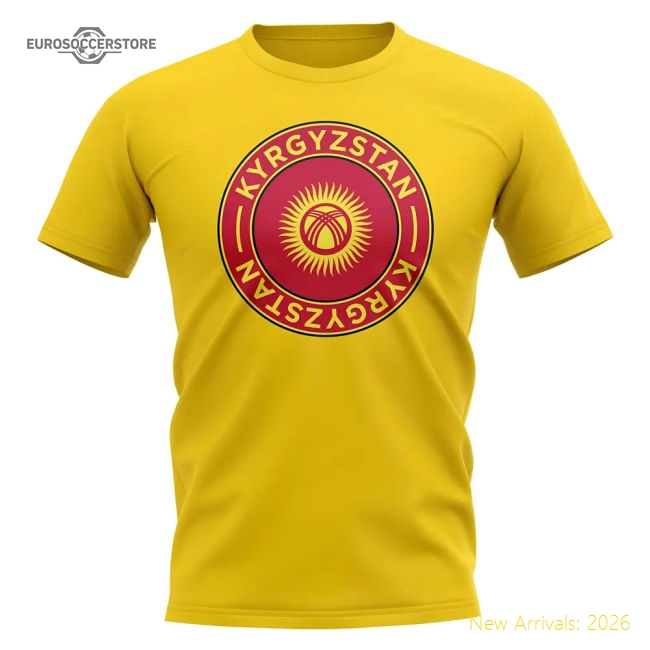 Kyrgyzstan Football Badge T-Shirt (Yellow)-Football Jersey Hub