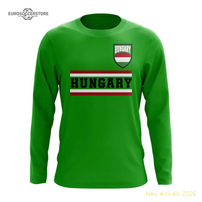 Hungary Core Football Country Long Sleeve T-Shirt (Green)-Football Jersey Hub