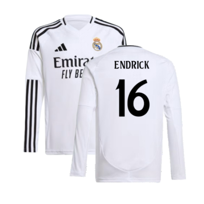 2024-2025 Real Madrid Long Sleeve Home Shirt (Kids) (Endrick 16)-Football Jersey Hub