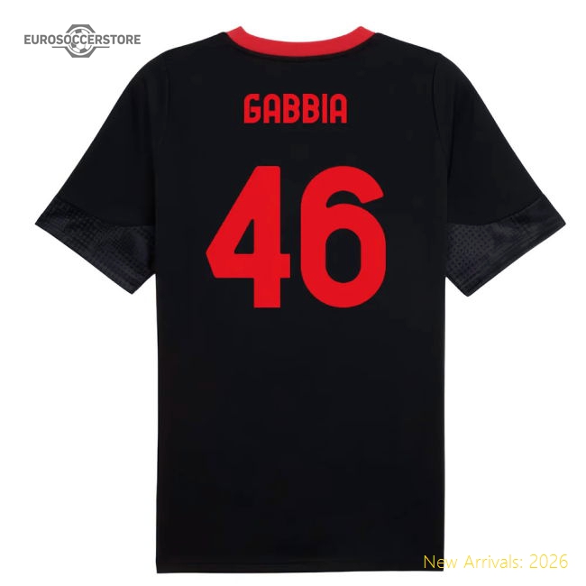 2025-2026 AC Milan Training Jersey (Black) (Gabbia 46)-Football Jersey Hub