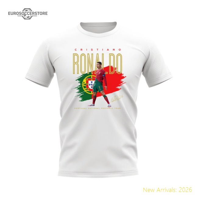 Cristiano Ronaldo Portugal Football Celebration T-Shirt (White)-Football Jersey Hub