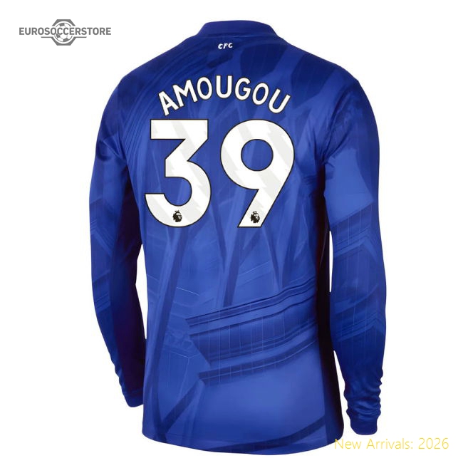 2025-2026 Chelsea Home Long Sleeve Shirt (Amougou 39)-Football Jersey Hub