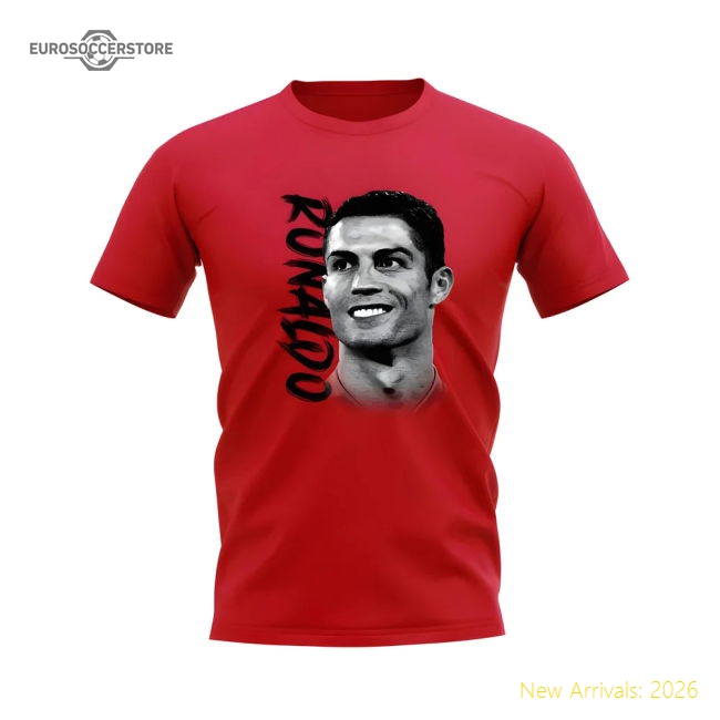 Cristiano Ronaldo Portugal Image Football T-Shirt (Red)-Football Jersey Hub