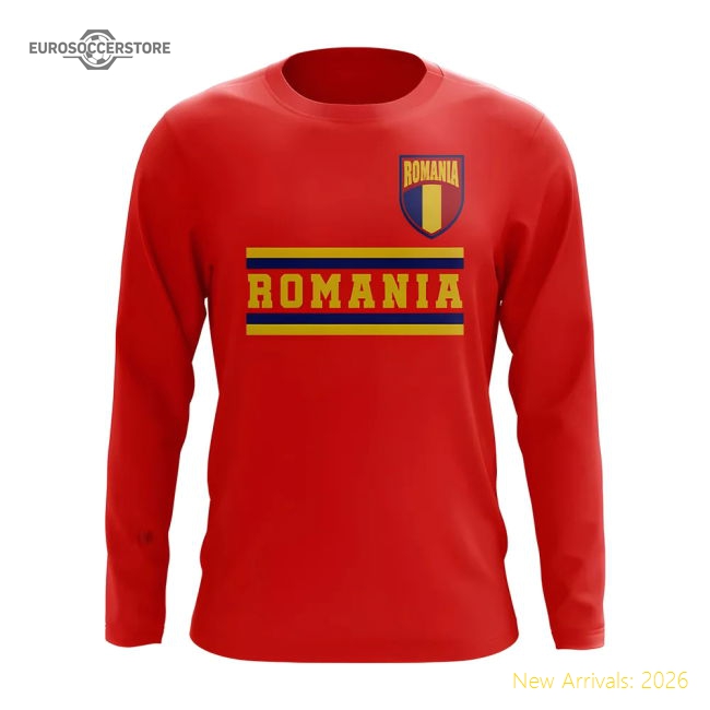 Romania Core Football Country Long Sleeve T-Shirt (Red)-Football Jersey Hub