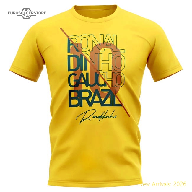 Ronaldinho Brazil Graphic Signature T-Shirt (Yellow)-Football Jersey Hub