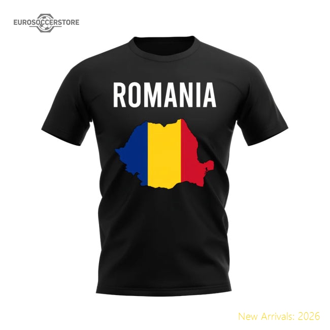 Romania Map T-shirt (Black)-Football Jersey Hub