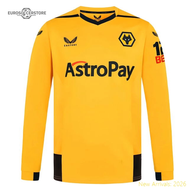 2022-2023 Wolves Long Sleeve Home Shirt-Football Jersey Hub