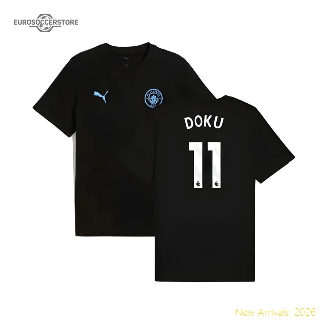 2025-2026 Man City FtblESS Tee (Black) (Doku 11)-Football Jersey Hub