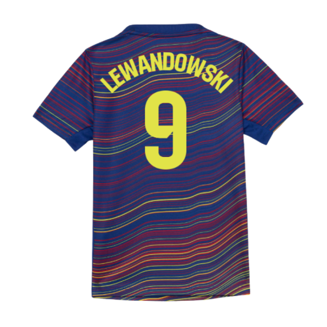2025-2026 Barcelona Academy Pro Pre Match Shirt (Blue) - Kids (Lewandowski 9)-Football Jersey Hub