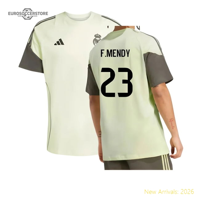 2025-2026 Real Madrid Training Tee (Almost Lime) (F.Mendy 23)-Football Jersey Hub