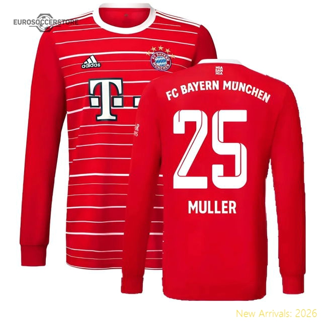2022-2023 Bayern Munich Long Sleeve Home Shirt (MULLER 25)-Football Jersey Hub
