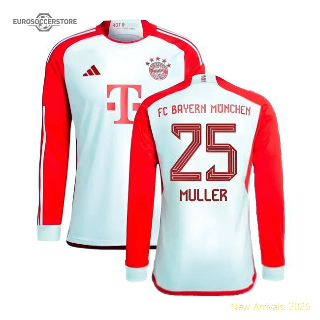 2023-2024 Bayern Munich Long Sleeve Home Shirt (Muller 25)-Football Jersey Hub