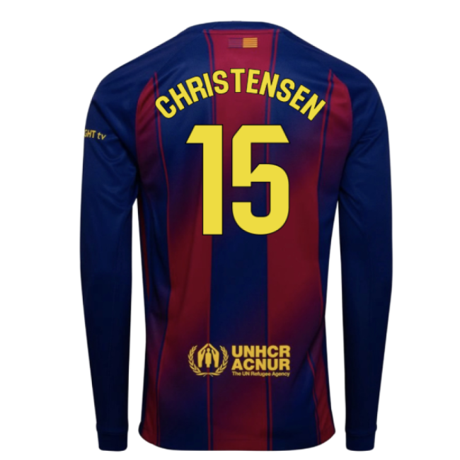 2025-2026 Barcelona Home Long Sleeve Shirt (Christensen 15)-Football Jersey Hub