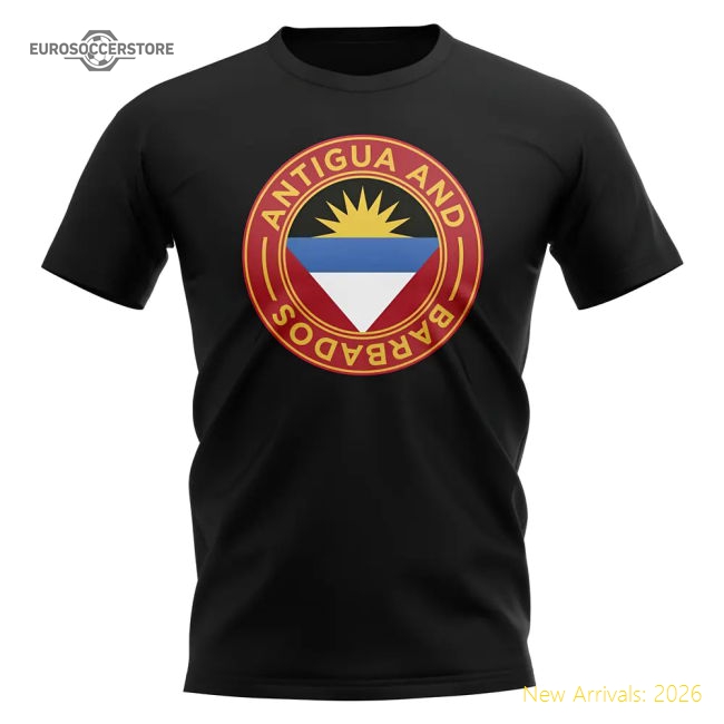 Antigua and Barbados Football Badge T-Shirt (Black)-Football Jersey Hub