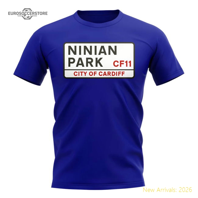 Cardiff Ninian Park Street Sign T-Shirt (Royal)-Football Jersey Hub