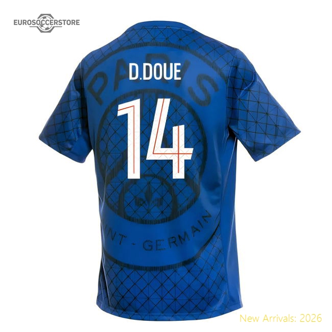 2025-2026 PSG Academy Pro Home Pre Match Shirt (Royal) (D.Doue 14)-Football Jersey Hub