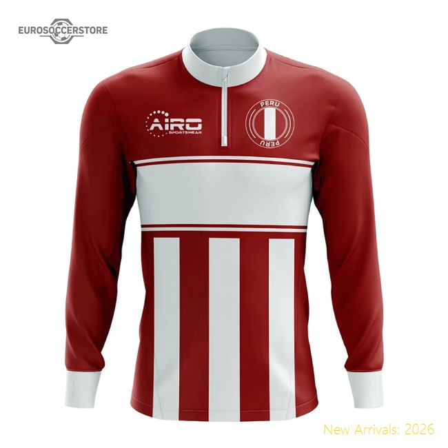 Peru Concept Football Half Zip Midlayer Top (Red-White)-Football Jersey Hub