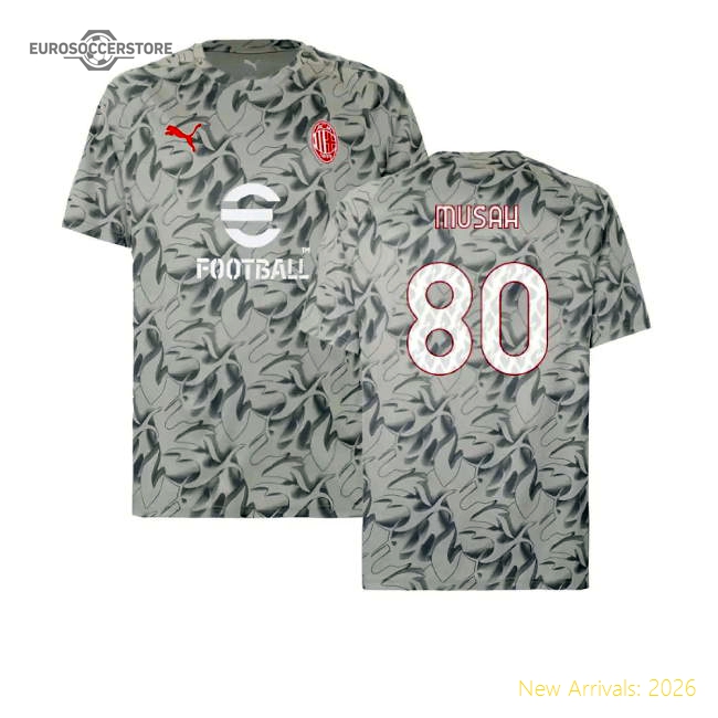 2025-2026 AC Milan Warm Up Jersey (Smokey Gray) (Musah 80)-Football Jersey Hub