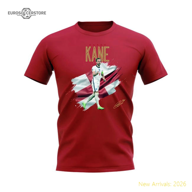 Harry Kane England Flag T-Shirt (Red)-Football Jersey Hub