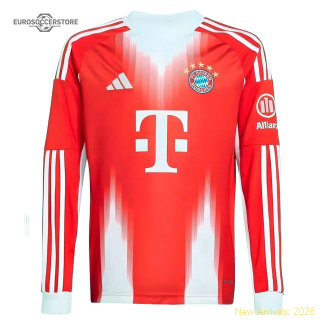 2025-2026 Bayern Munich Long Sleeve Home Shirt (Kids)-Football Jersey Hub