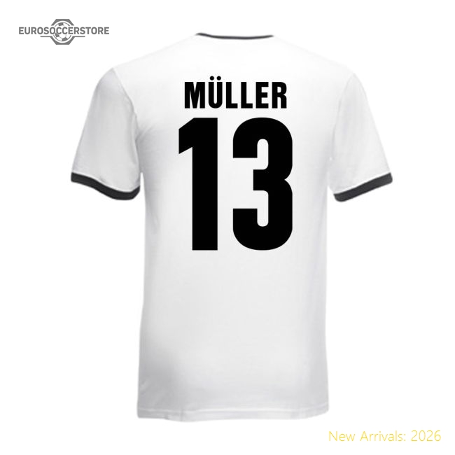 Thomas Muller Germany Ringer Tee (white-black)-Football Jersey Hub