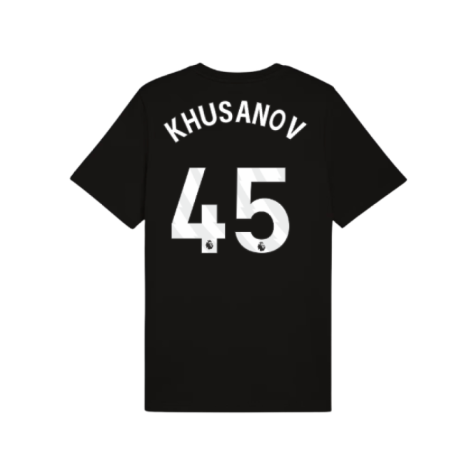2025-2026 Man City FtblESS Tee (Black) (Khusanov 45)-Football Jersey Hub