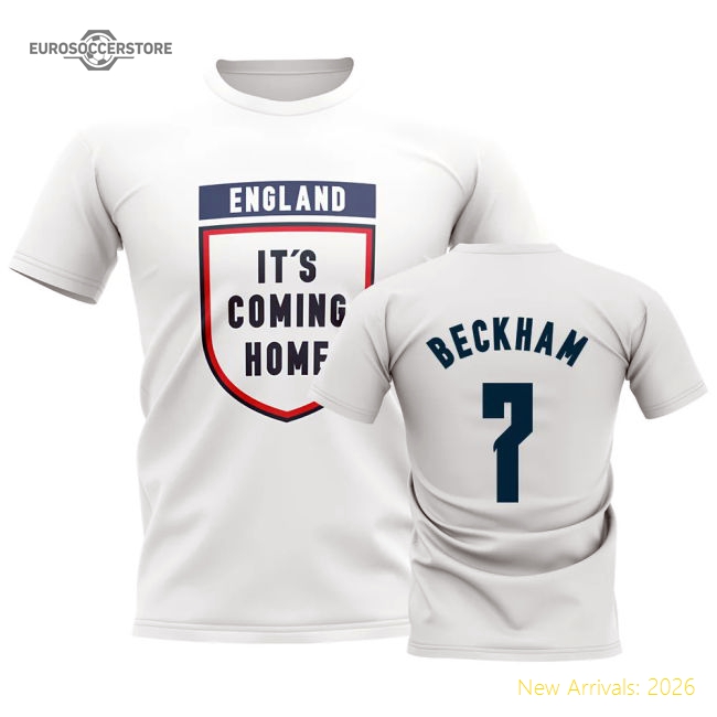 England Its Coming Home T-Shirt (Beckham 7) - White-Football Jersey Hub