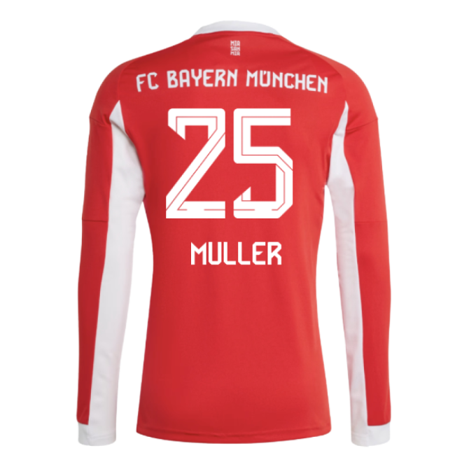 2025-2026 Bayern Munich Long Sleeve Home Shirt (Muller 25)-Football Jersey Hub