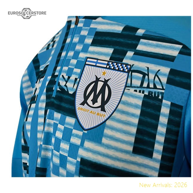 2024-2025 Marseille Prematch 1/4 Zip Top (Bleu Azur)-Football Jersey Hub