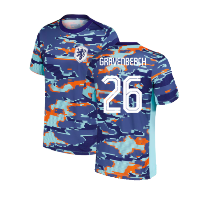 2024-2025 Netherlands Pre-Match Training Shirt (Blue) - Kids (Gravenberch 26)-Football Jersey Hub