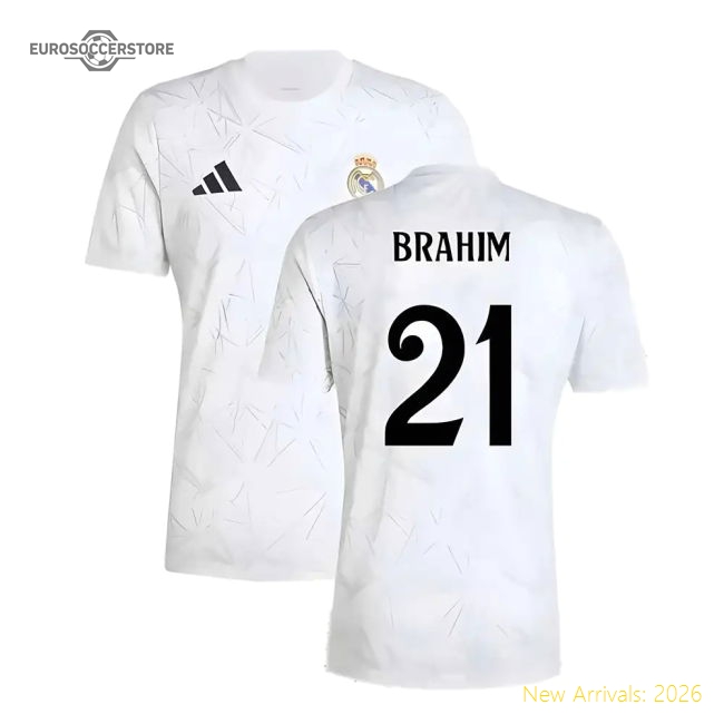 2024-2025 Real Madrid Pre-Match Shirt (White) (Brahim 21)-Football Jersey Hub