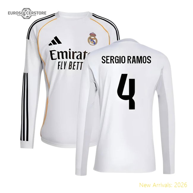 2025-2026 Real Madrid Long Sleeve Home Shirt (Sergio Ramos 4)-Football Jersey Hub