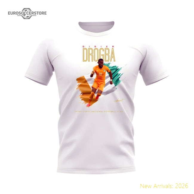 Didier Drogba Ivory Coast Image Football Shirt (White)-Football Jersey Hub