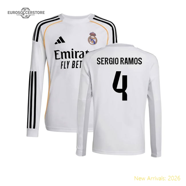 2025-2026 Real Madrid Long Sleeve Home Shirt (Kids) (Sergio Ramos 4)-Football Jersey Hub
