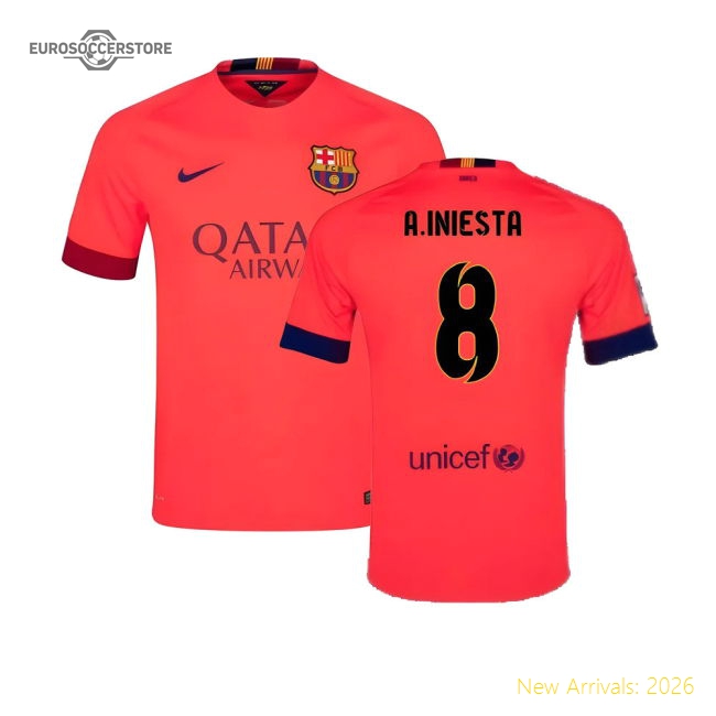 Barcelona 2014-15 Away Shirt ((Excellent) L) (A.Iniesta 8)-Football Jersey Hub
