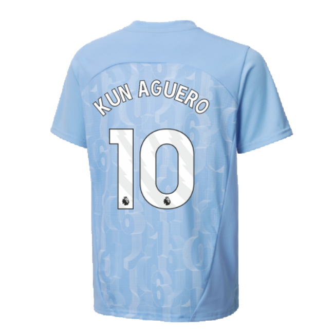 2024-2025 Man City Prematch SS Shirt (Light Blue) - Kids (Kun Aguero 10)-Football Jersey Hub