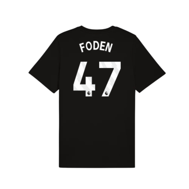 2025-2026 Man City FtblESS Tee (Black) (Foden 47)-Football Jersey Hub