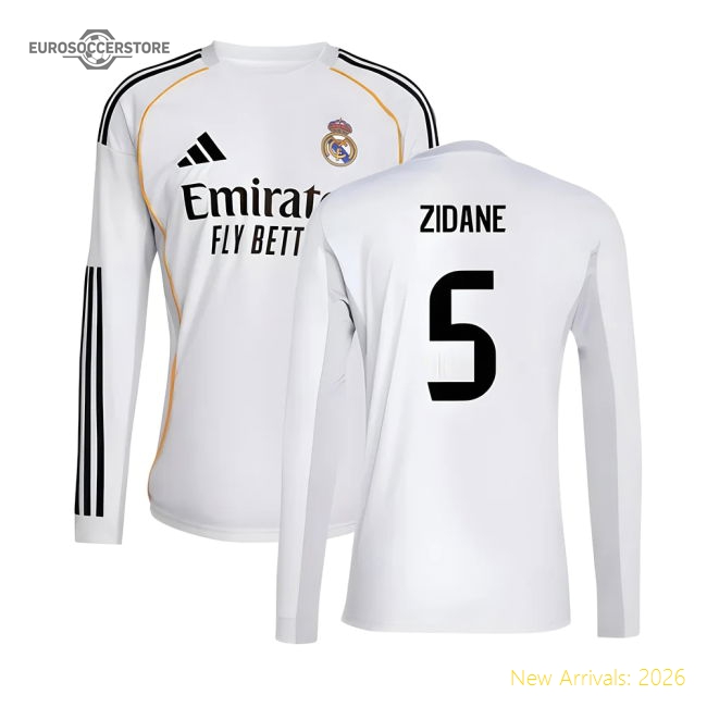2025-2026 Real Madrid Long Sleeve Home Shirt (Zidane 5)-Football Jersey Hub