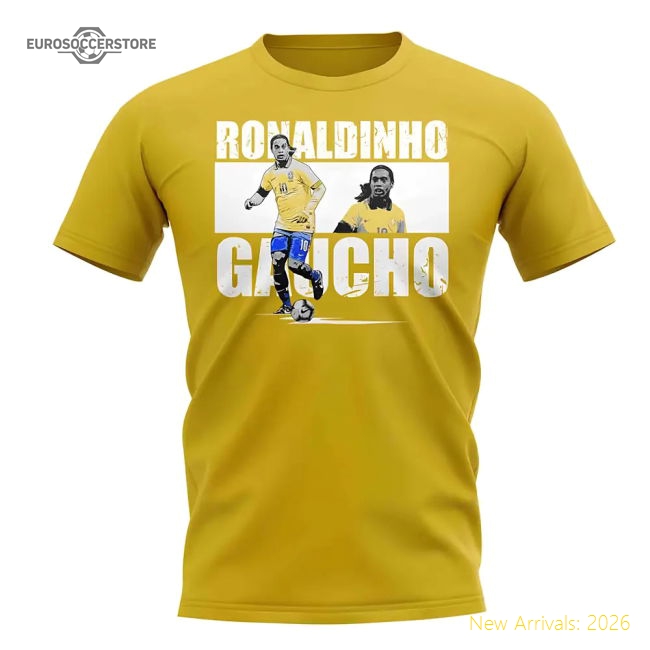 Ronaldinho Player Collage T-Shirt (Yellow)-Football Jersey Hub