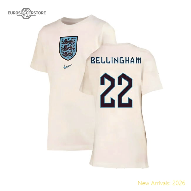 2022-2023 England Crest Tee (White) - Kids (Bellingham 22)-Football Jersey Hub