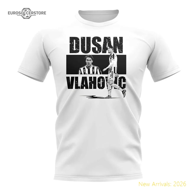 Dusan Vlahovic Player Collage T-Shirt (White)-Football Jersey Hub